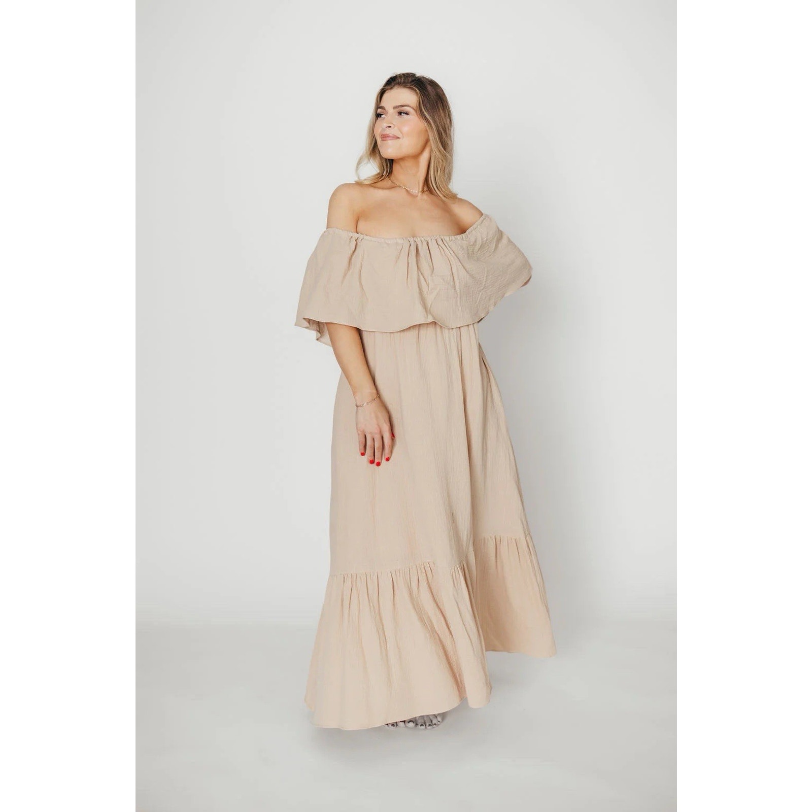 Worth Collective Maxi Dress, Large Pink Off Shoulder, Boho Gauze Cottage Core